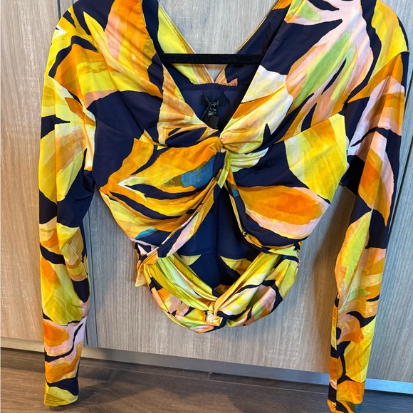 AFRM Yellow and Navy Floral Blouse - Picture 1 of 3